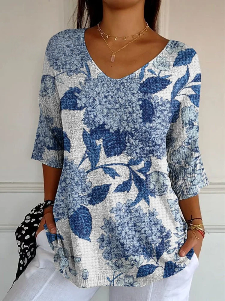 Women's Vintage Lovely Floral Art Print Casual Pullover Knit