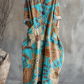 Women's Vintage Ethnic Beautiful Floral Art Print Pocket V-neck Cotton Dress