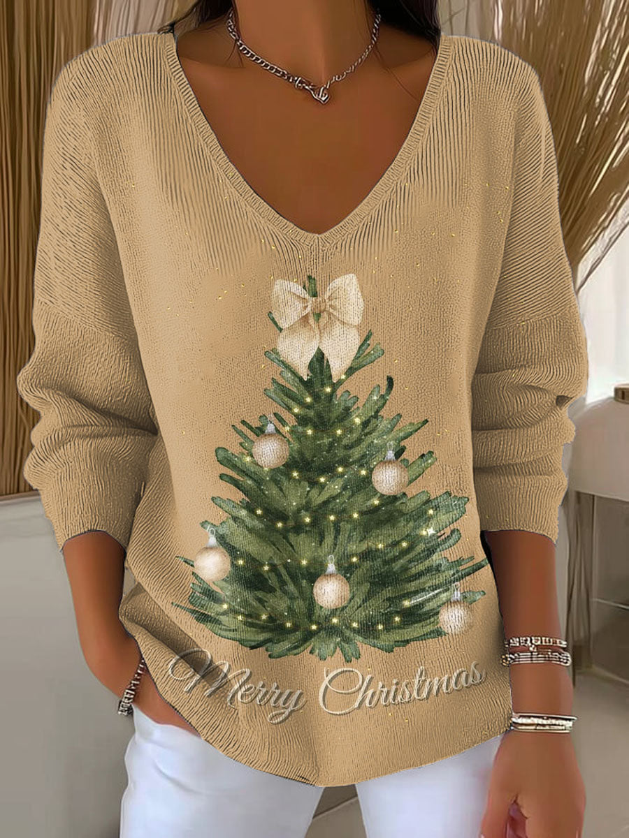 Women's Lovely Christmas Tree Pattern Art Print Casual Pullover Sweater