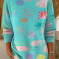 Women's Color Splash Ink Pattern Casual Pullover Sweater