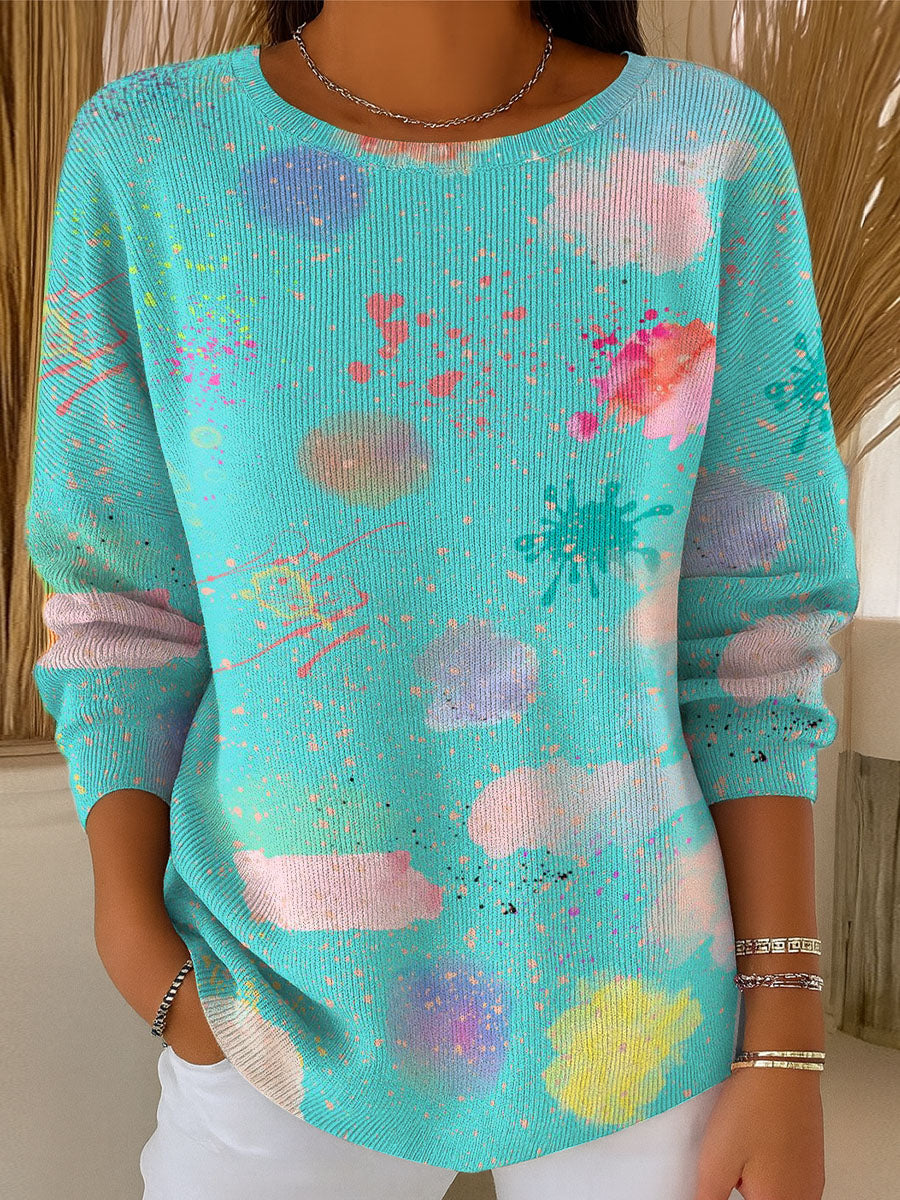 Women's Color Splash Ink Pattern Casual Pullover Sweater