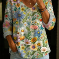 Women's Floral Pattern Art Print Casual Cotton Linen Shirt