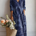 Women's Vintage Floral Art Print Casual Cotton Linen Pocket Dress