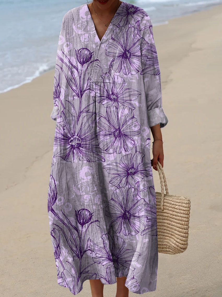 Women's Vintage Floral Pattern Art Print Dress