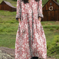 Vintage-Kleid aus Baumwolle mit Blumenmuster, Tasche und V-Ausschnitt für Damen 
