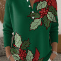 Women's Christmas Leaf Pattern Art Print Buttoned Cardigan Sweater