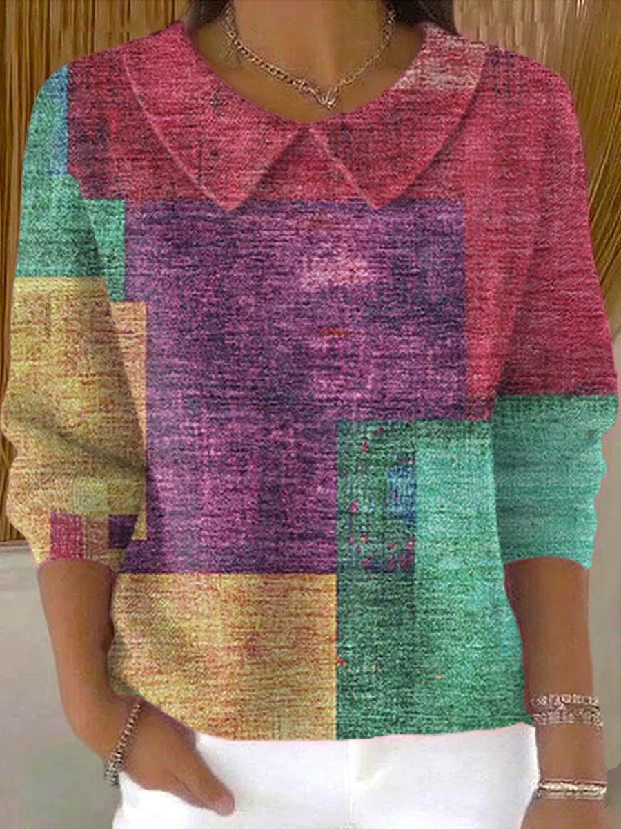 womens-vintage-abstract-geometry-art-print-casual-peter-pan-collar-3-4-sleeve-sweater-v2aj