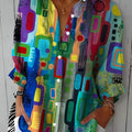 Bright Design Spots And Blocks Of Color Printed Cotton And Linen Shirt