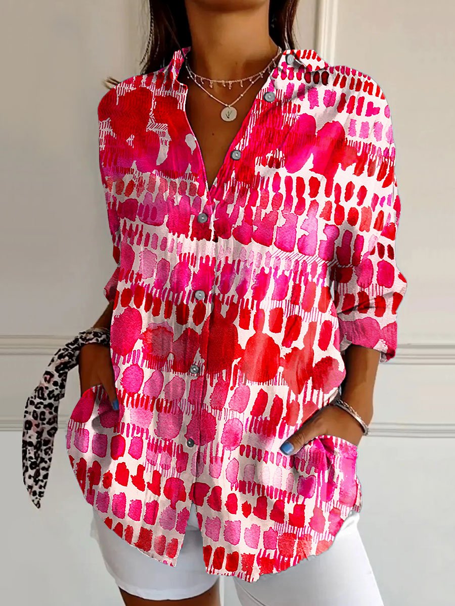 Women's Vintage Vibrant Colorful Abstract Art Print Casual Cotton Shirt