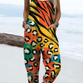 Women's Color Block Leopard Art Print Casual 100% Cotton Wide Leg Jumpsuit