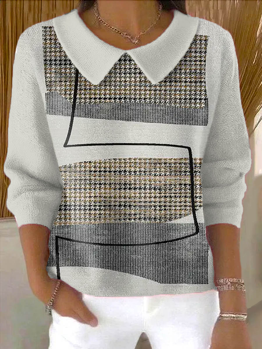 womens-geometric-pattern-art-print-casual-peter-pan-collar-3-4-sleeve-sweater-v91w