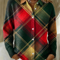 Women's Christmas Colors Printed Collared Sweater