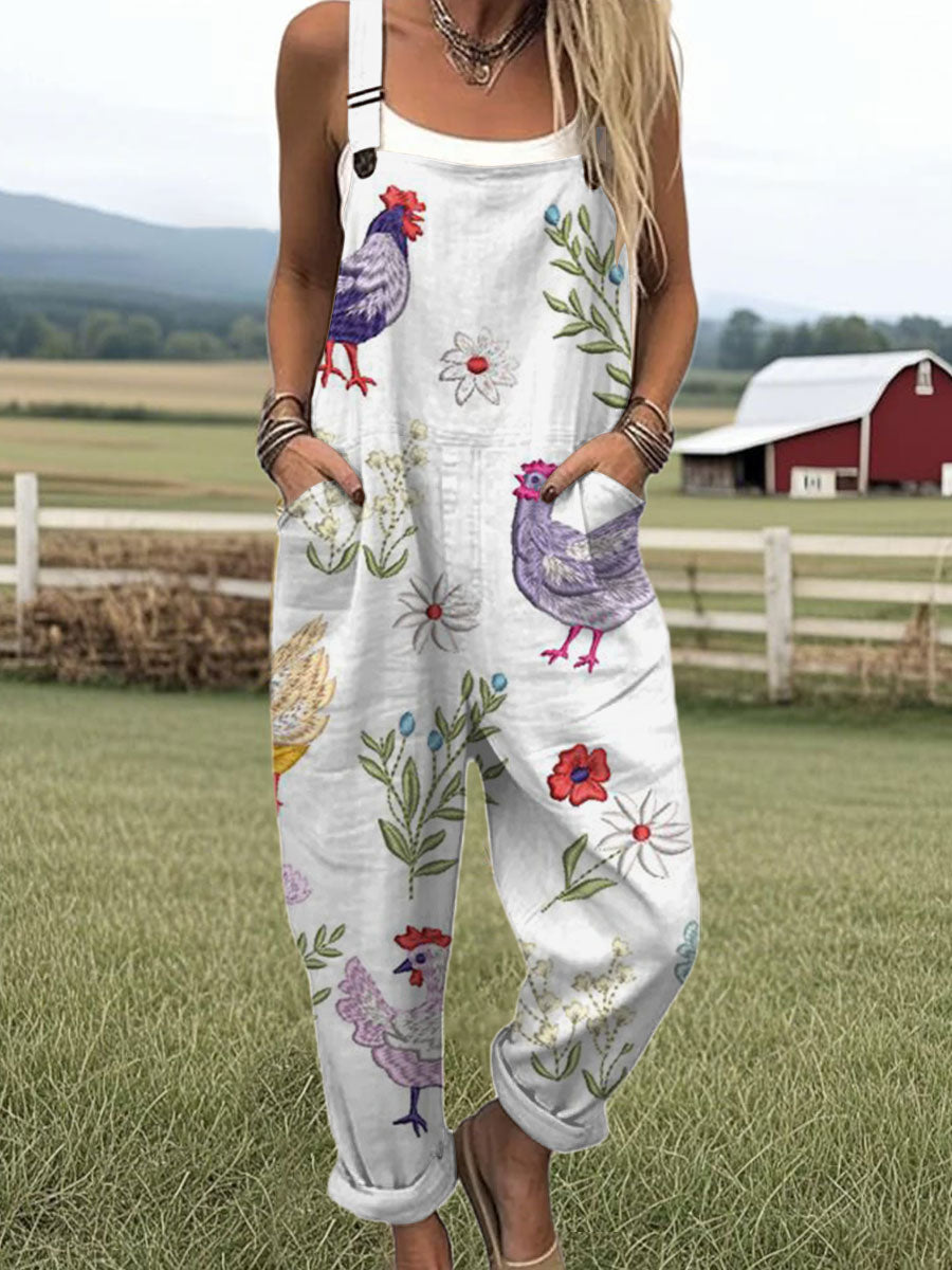 Women's   Funny  Chick Art Print Casual 100% Cotton Wide Leg Jumpsuit