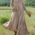 Women's Vintage Lines Art Print Long-sleeved Dress