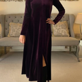 Women's Soft Velvet A-line Hem Slit Midi Dress