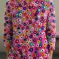 Damen-Vintage-Pullover mit Blumenmuster, Peter-Pan-Kragen, 3-4 Ärmeln (VCDI)