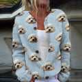 Cute Dog Art Print Buttoned Cardigan Sweater