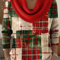 Women's Christmas Plaid Pattern Art Print Cowl Neck Sweater