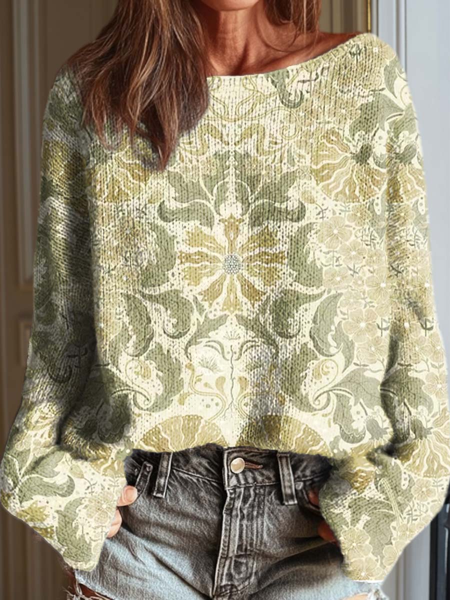 womens-retro-ethnic-art-flowers-casual-pullover-sweater