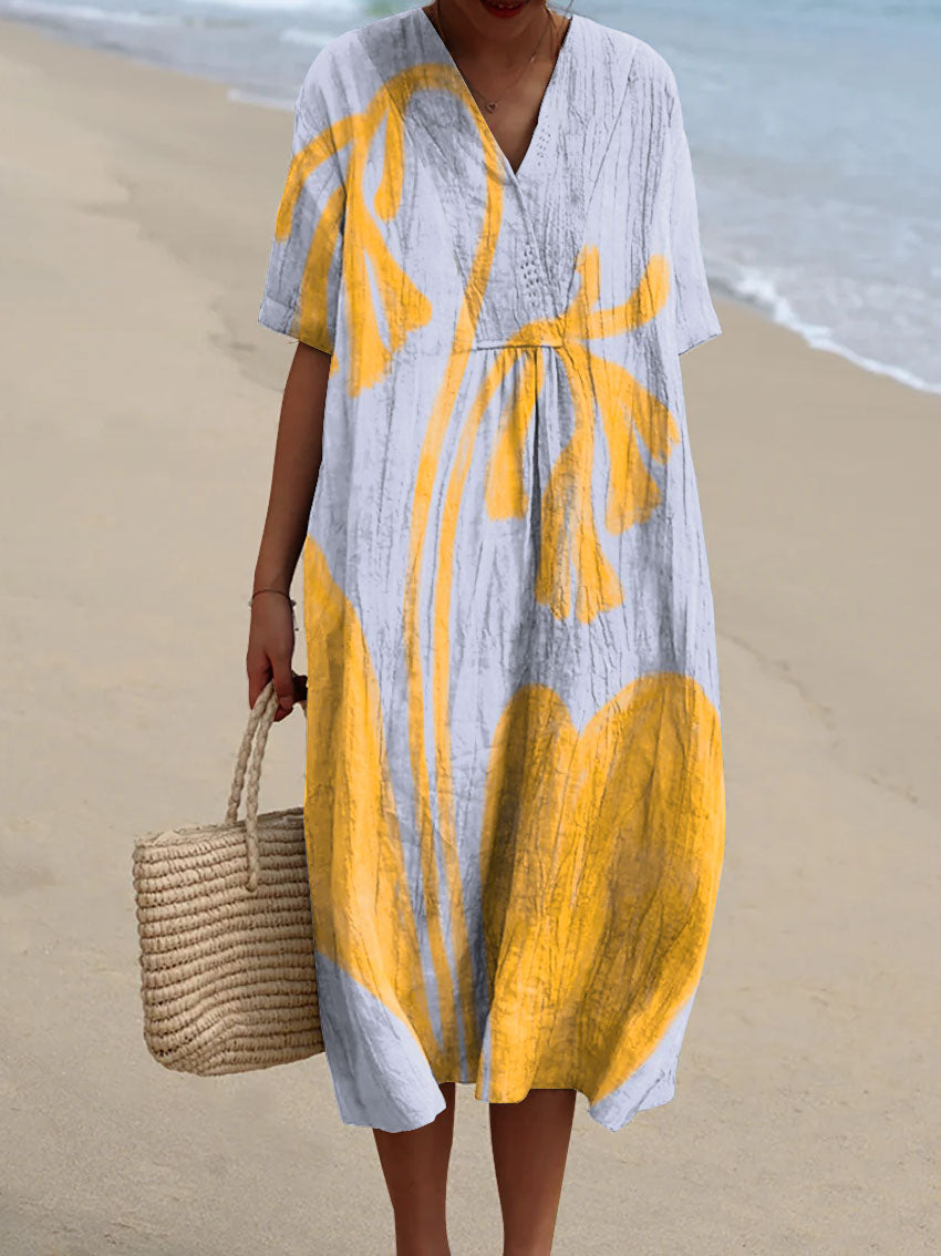 Women's Abstract Style Flowers Print Art Print Flowy Dress