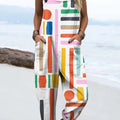 Women's Colourful Art Lines Print Casual 100% Cotton Wide Leg Jumpsuit