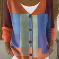 Vintage Geometry Art Print Buttoned V-neck Cardigan Sweater
