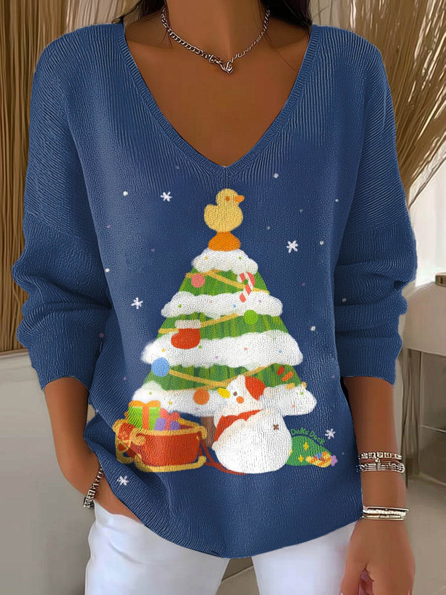 Women's Winter Christmas Tree Gifts Painting Art Print Casual Pullover Sweater