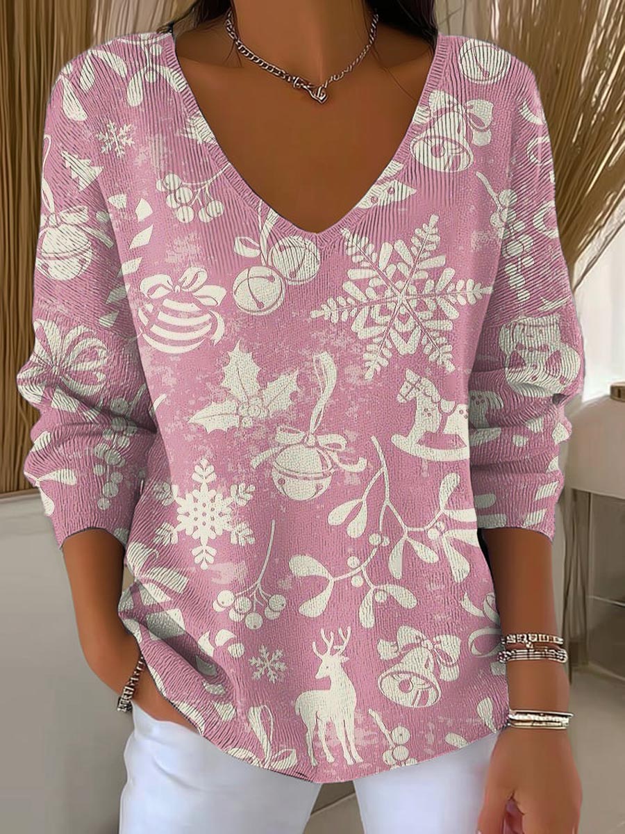 Women's Christmas Pattern Art Print Casual Pullover Sweater