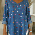 Women's Heart Casual Washed Denim Cotton Top