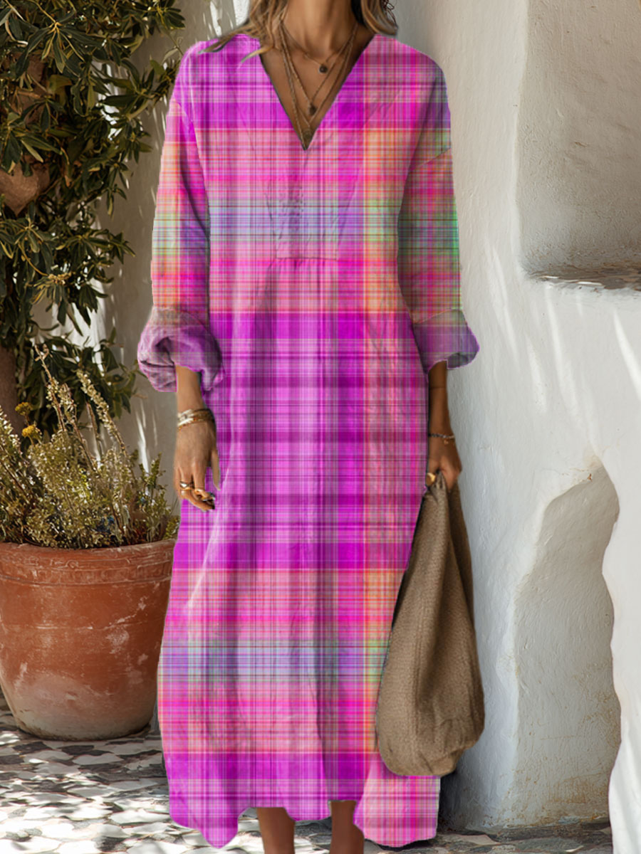 Women's  Vintage Abstract  Plaid  Art Print Dress