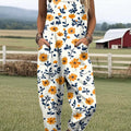 Women's Vintage Floral Pattern Art Print Casual 100% Cotton Wide Leg Jumpsuit
