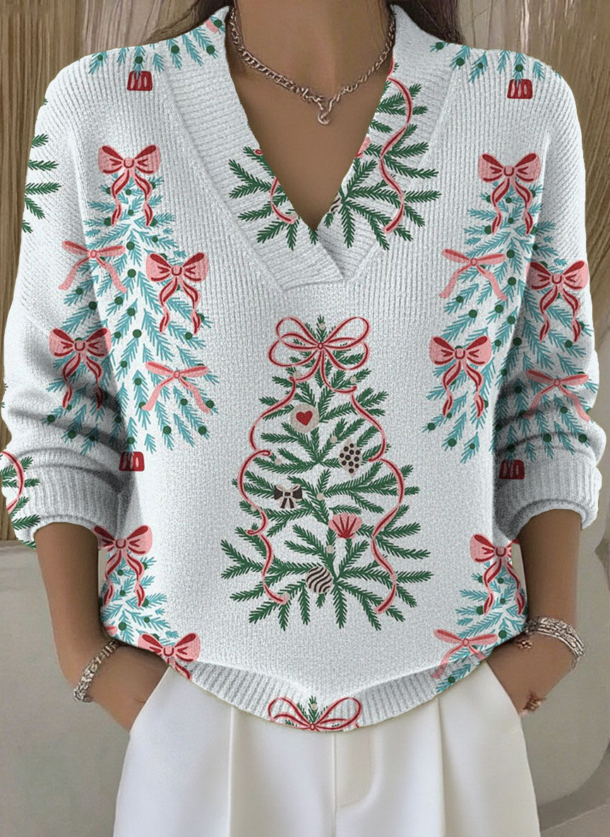 Women's Christmas Trees Pattern Art Print Buttoned Cardigan Sweater
