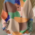 Women's Abstract Colorful Geometric Color Block Painting Art Print Casual Cotton Sweatshirt