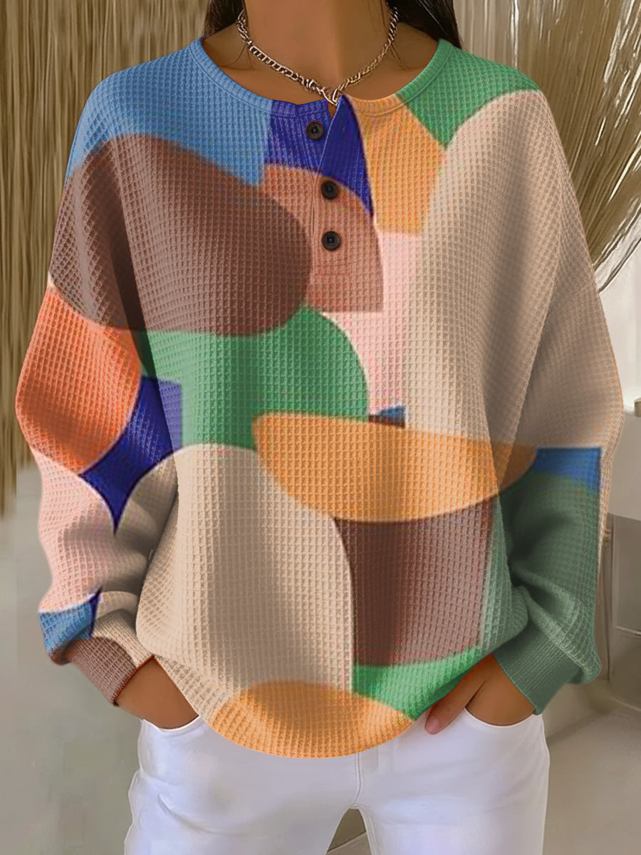 Women's Abstract Colorful Geometric Color Block Painting Art Print Casual Cotton Sweatshirt