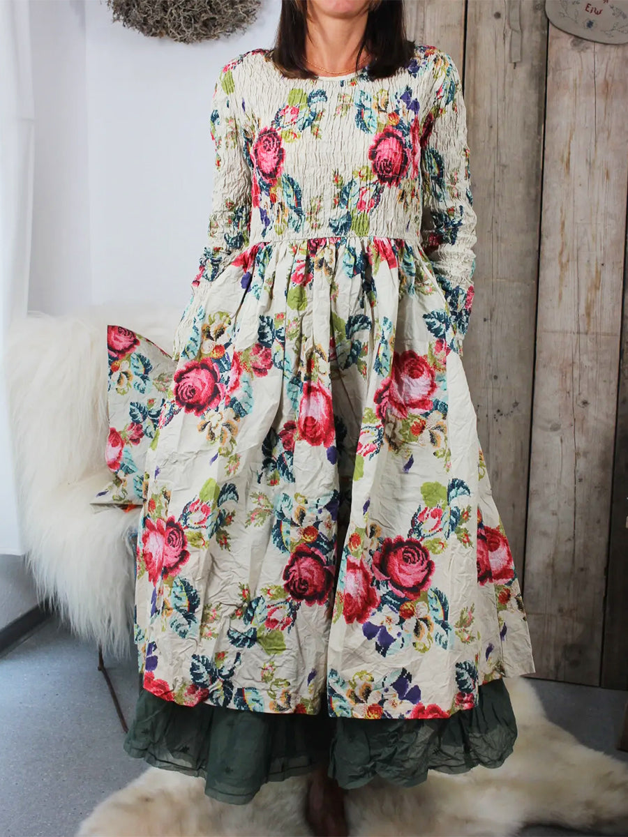 Natural Floral Print Organic Cotton Dress