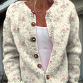 Women's Retro Art Floral Print Buttoned Cardigan Sweater