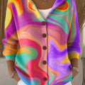 Women's Bright Colorful Abstract Paint Graffiti Painting Art Print Casual Hooded Button Sweater