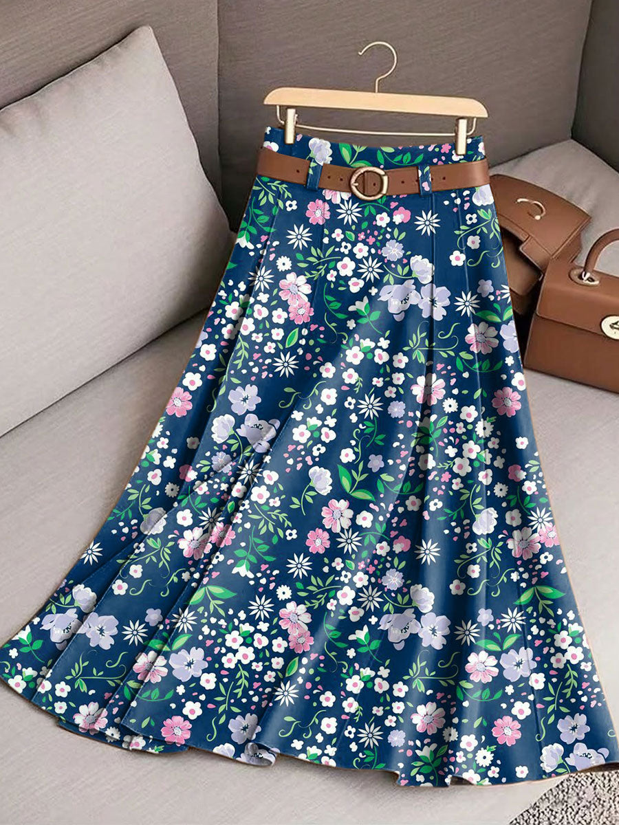 Women's Vintage Flower Art Print Cotton Skirt
