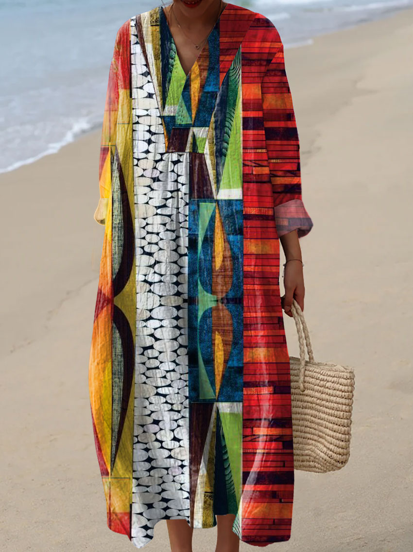 Women's Vintage Geometry  Art Print Cotton Dress