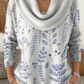 Women's Floral Art Print Cowl Neck Sweater