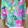 Women's Beautiful Colorful Flower Painting Art Print Casual Peter Pan Collar 3/4 Sleeve Sweater