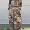 Women's  Vintage Abstract Geometric Art Print Casual 100% Cotton Wide Leg Jumpsuit