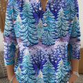 Women's Christmas Tree Art Print Buttoned Cardigan Sweater