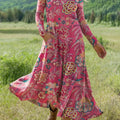 Women's Vintage  Flower Art Print Long-sleeved Dress