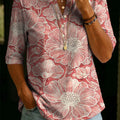 Women's Floral Pattern Art Casual Classic Henley Collar 100% Cotton T-shirt