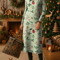 Women's Floral Print Round Neck Long Sleeve Casual Loose Knit Dress