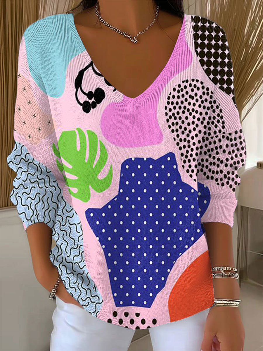 Women's Vintage Abstract Geometry Art Print Casual Pullover Sweater