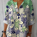 Women's  Fish Art Print Casual Cotton Linen Shirt
