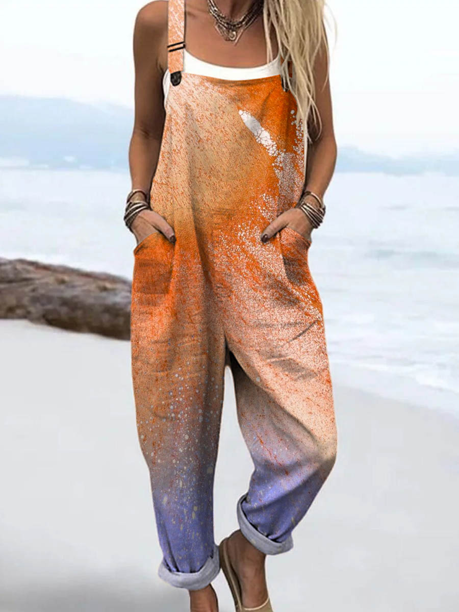 Women's Abstract Pattern Art Print Casual 100% Cotton Wide Leg Jumpsuit