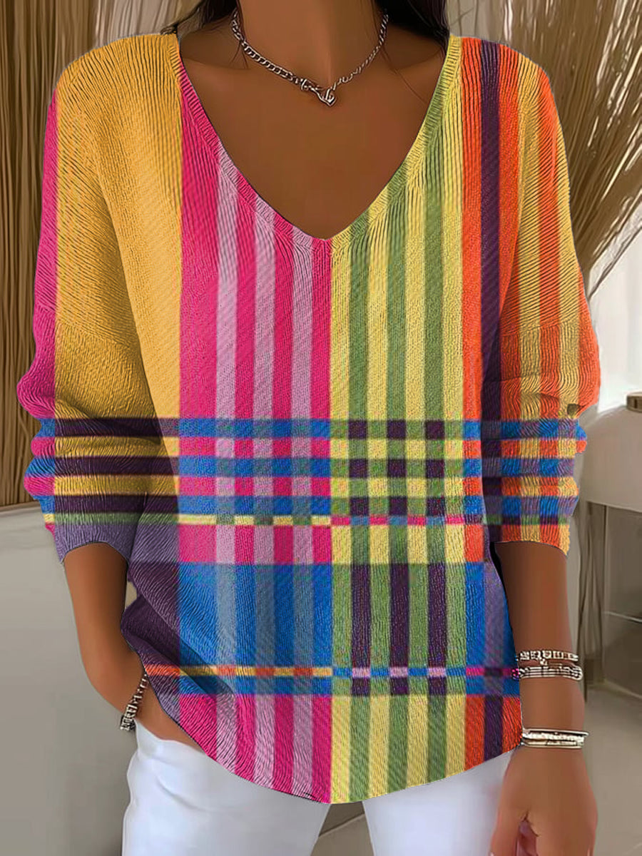 Women's Beautiful Colorful Abstract Geometric Stripes Art Print Casual Pullover Sweater